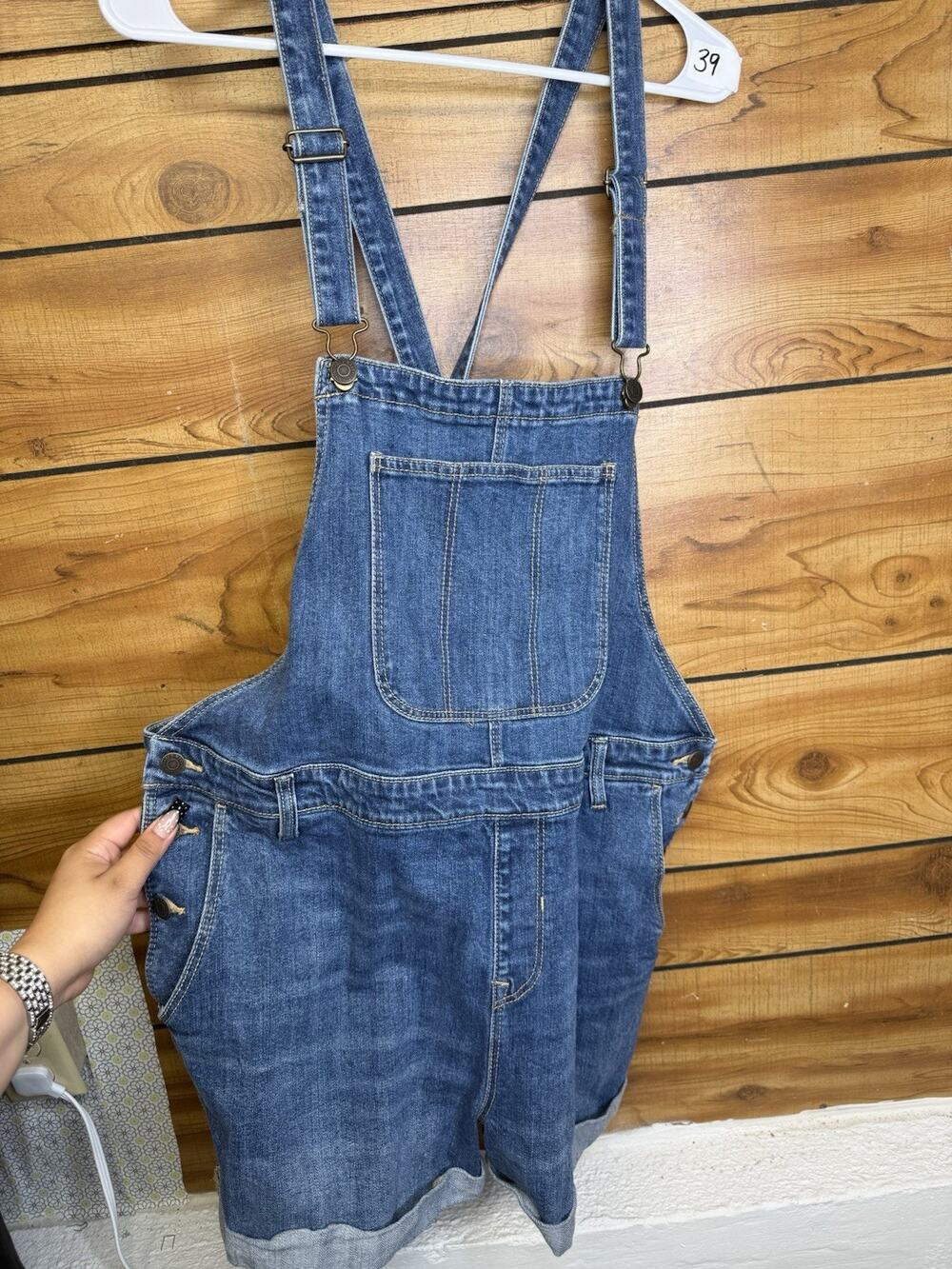 Women's OLD NAVY Jeans Stretch Blue Wash Shorts Shortalls Overalls Size XL